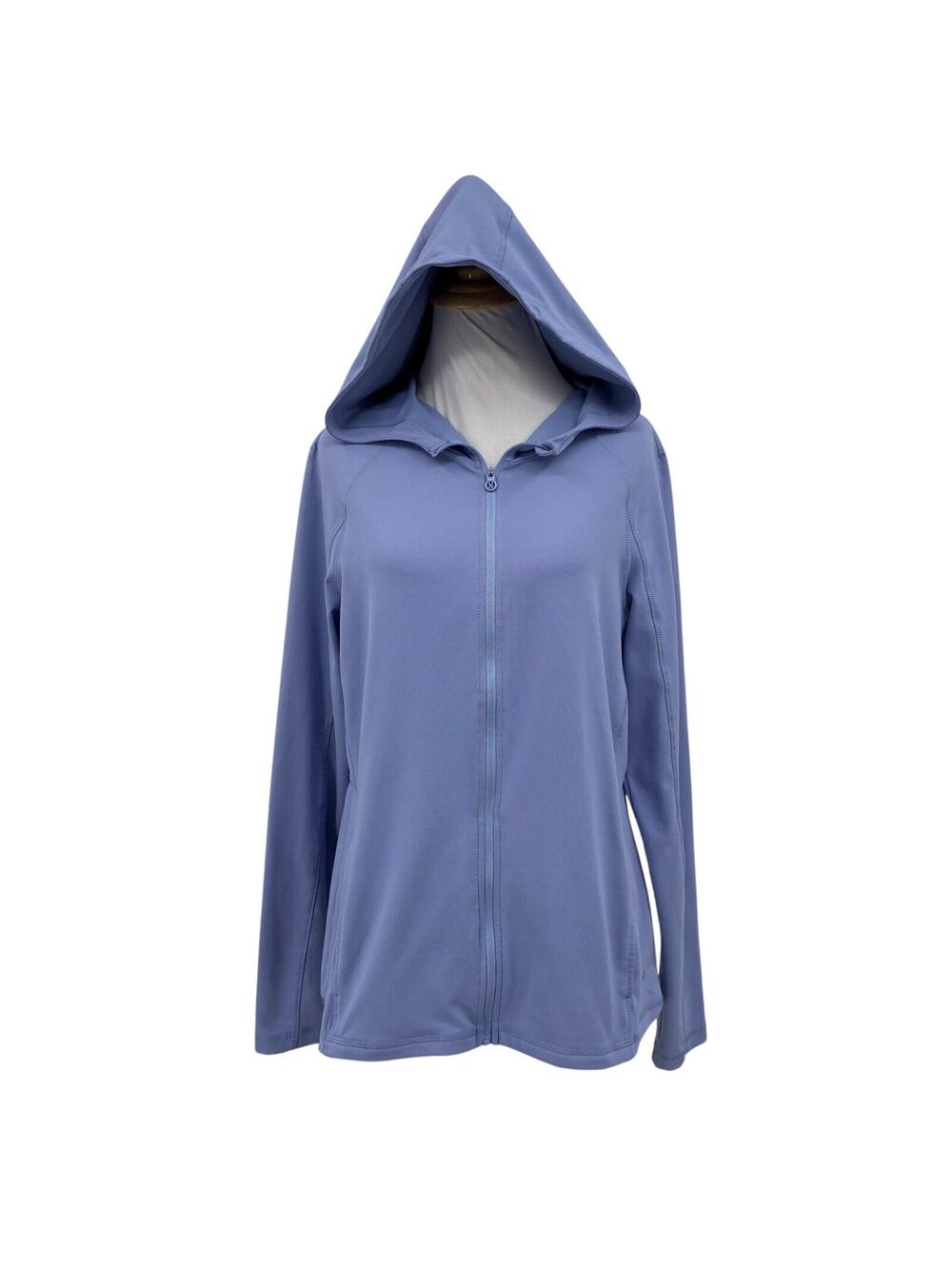 Layer 8 Jacket Womens M Medium Blue Qwick Dry Full Zip Bungee Waist Back Hooded